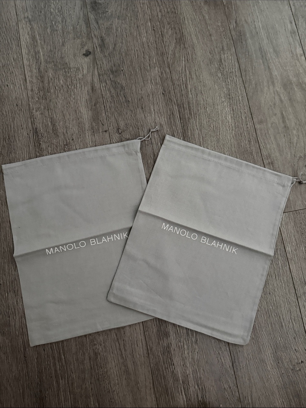 Manolo Blahnik Light Gray Branded Drawstring Dust Bags - Pair Authentic New